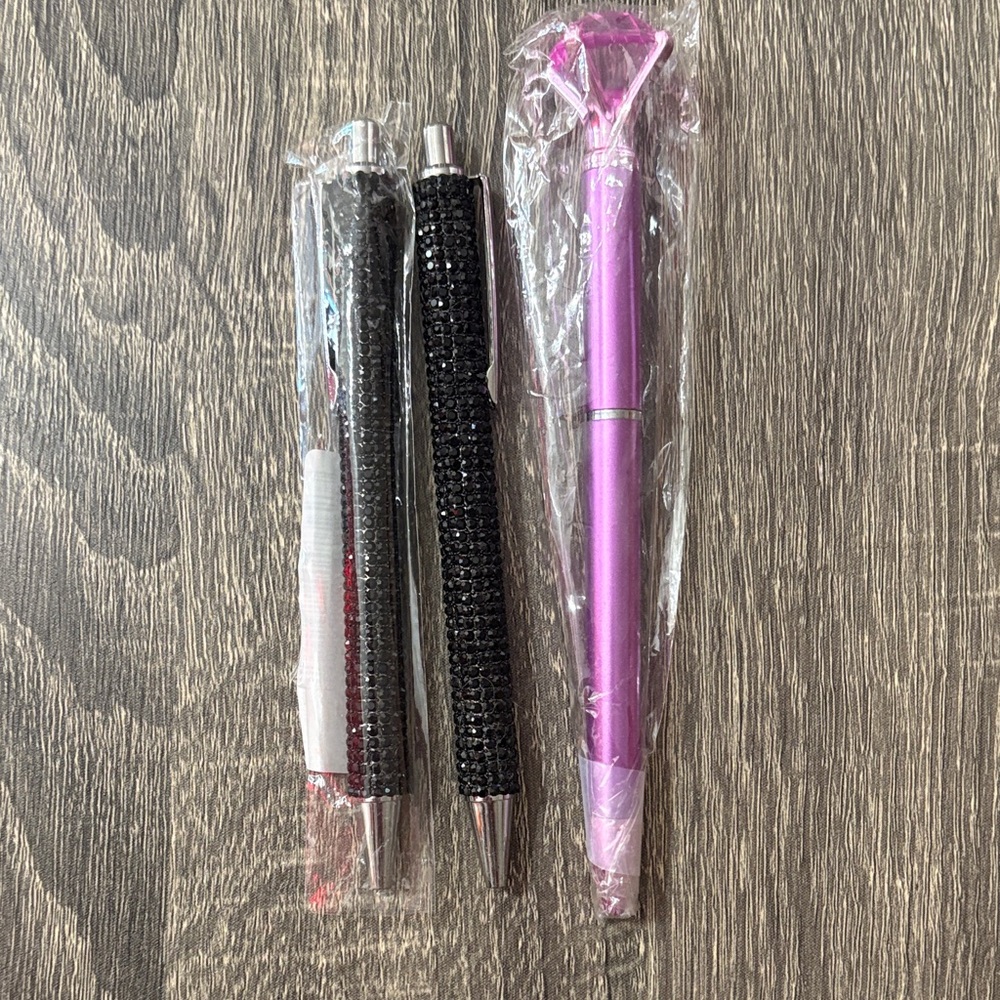 Set of Three Stylish Pens - Black and Pink